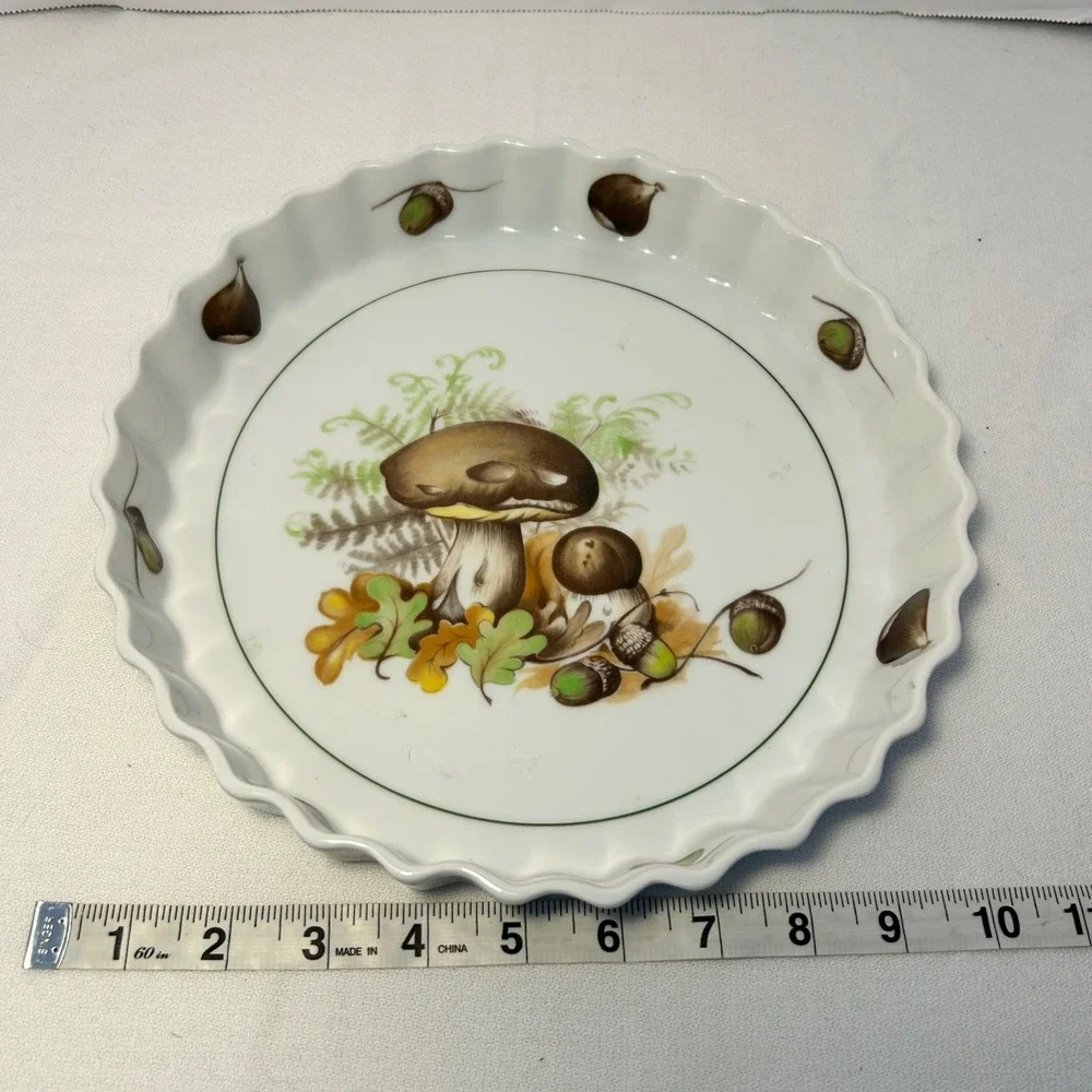 L. Lourioux Le Faune Dish Porcelain Tart‎ Quiche Dish Mushroom Vintage - Picture 4 of 5
